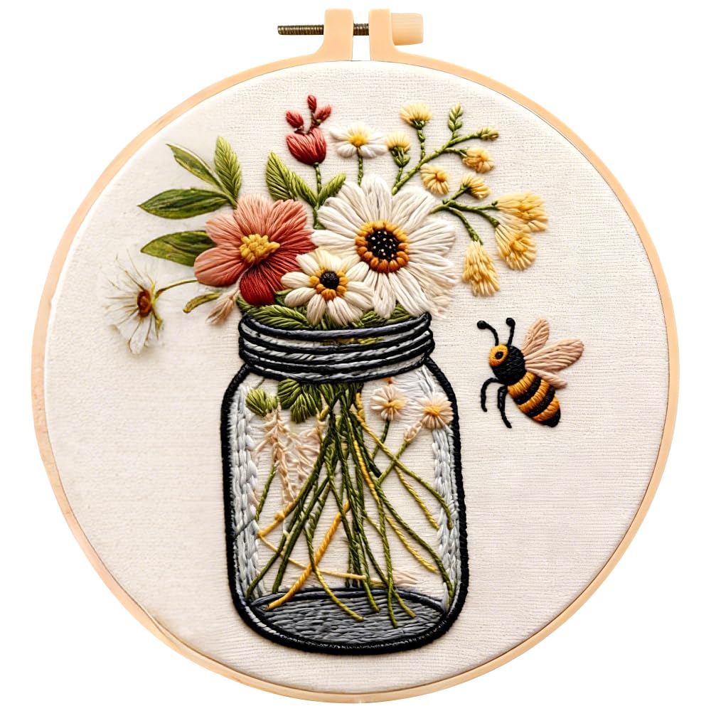 Spiritzohic Embroidery Kit, Diy Embroidery Starter Kit Punch Needle Kit With Flower Pattern Design Complete Embroidery Starter Kit With Patterns Threads And Needles Ideal For Relaxation And Crafting