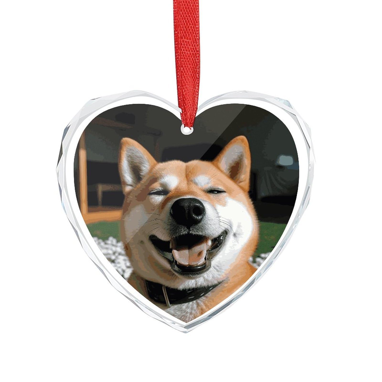 Wsoihfec Style Shiba Inu Smile Tongue Out Engagement Gifts For Couples, Glass Ornaments Just Married Bridal Shower Decor, Heart Keepsake Decor For Bride & Groom