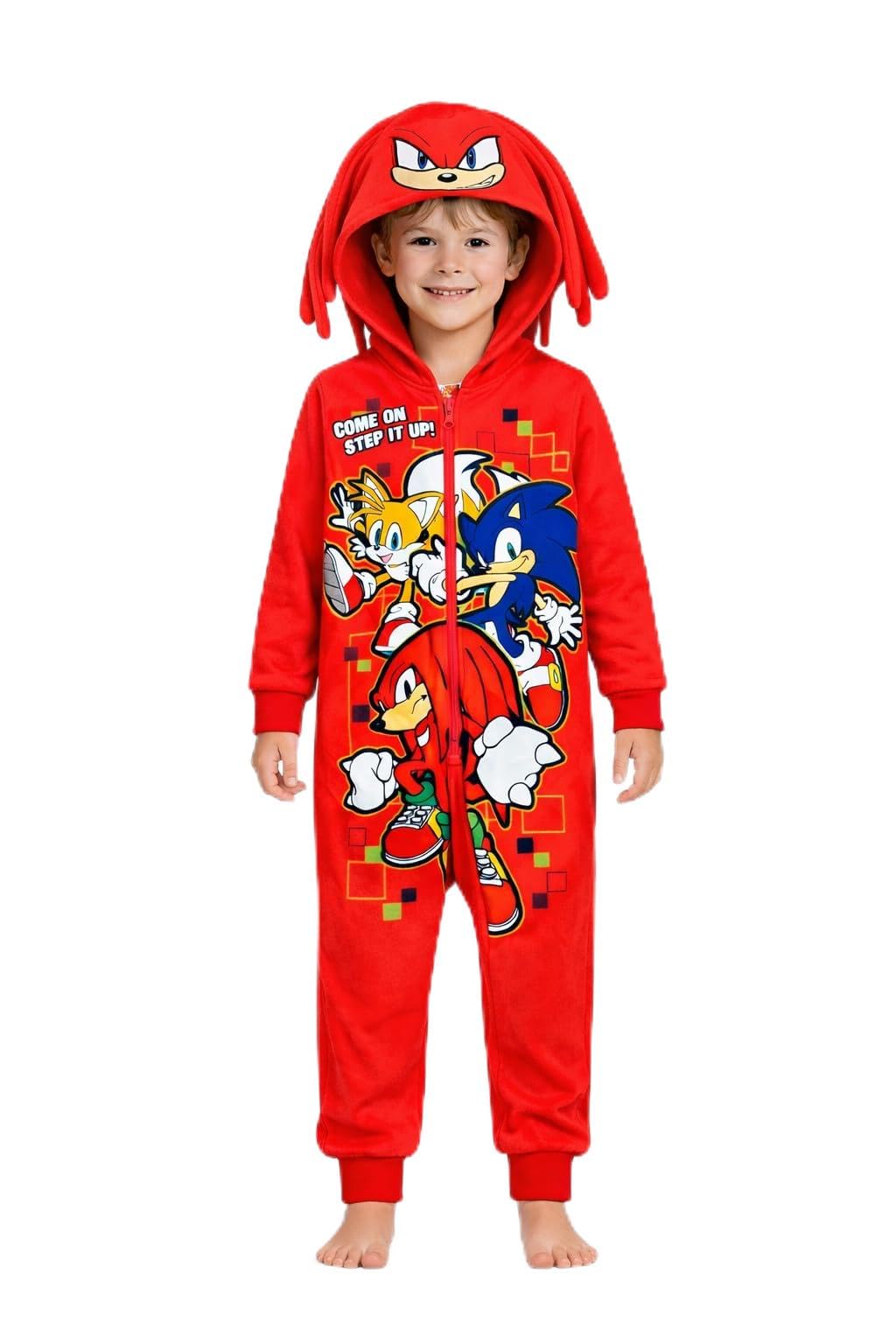Sonic The Hedgehog, Boys or Girls Hooded Onesie, All in One Pyjamas, Knuckles, Red, Age 13-14 Years