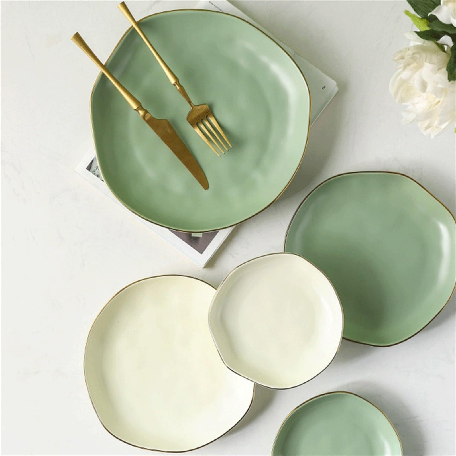 Obiadowe Talerze Chlebowe Ceramiczny talerz obiadowy Talerz warzywny deserowy Gospodarstwo domowe Gotowanie Sashimi Nieregularny na owoce chlebowy Deser Ciasto Tablewa Talerze Kuchenne(Biały)