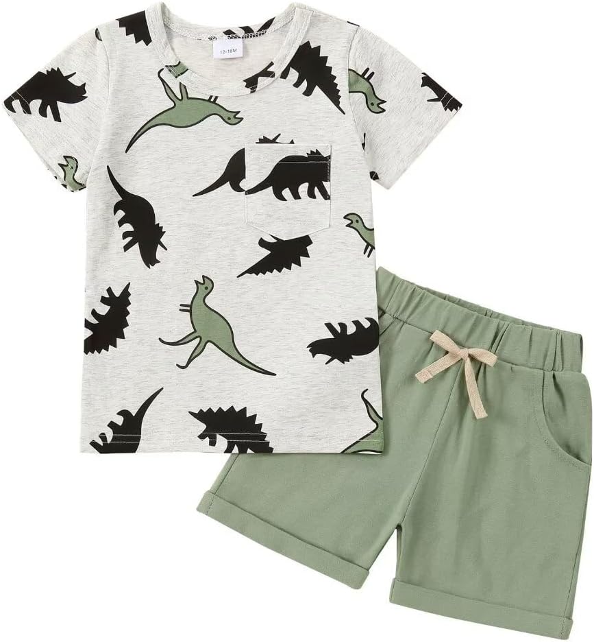Toddler Baby Boy Clothes Boys Summer Outfits Dinosaur T-Shirt & Shorts Set 12 Months-5T