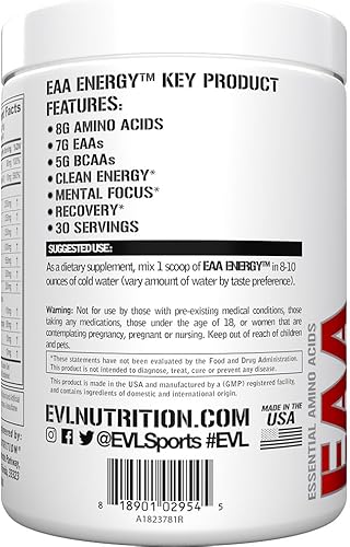 Miniatura 7 de Evlution Nutrition EAA Energy - Polvo antes y después del entrenamiento, suplemento de construcción y recuperación muscular, 0.27 onzas de