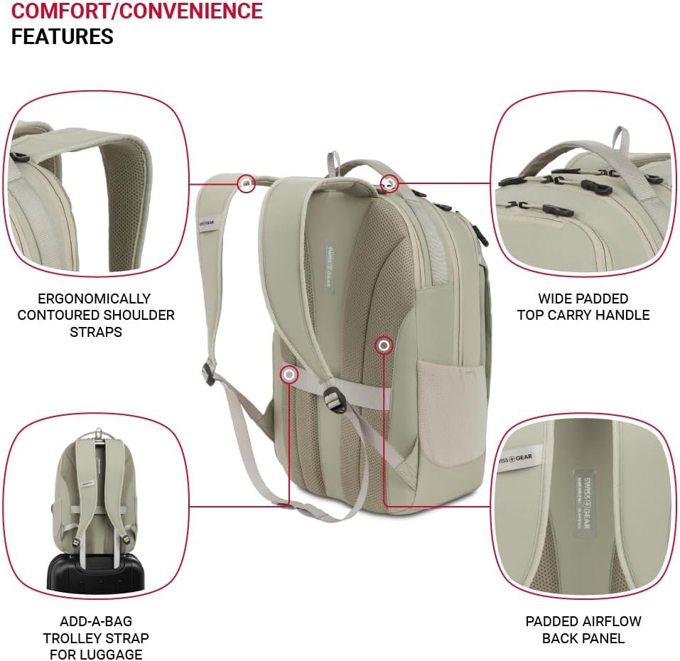 SwissGear Shield Laptop Backpack, Sage Gray, 18.5"x12"x6" - Image 2