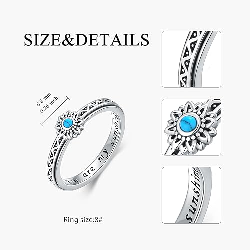 Miniatura 3 de Anillo de plata de ley con girasol, anillo giratorio para ansiedad, regalo de joyería para mujeres