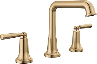 Delta Faucet Saylor Gold Widespread Bathroom Faucet 3 Hole, Gold Bathroom Faucets, Bathroom Sink Faucet with Diamond Seal Technology, Metal Drain Assembly, Champagne Bronze 3536-CZMPU-DST
