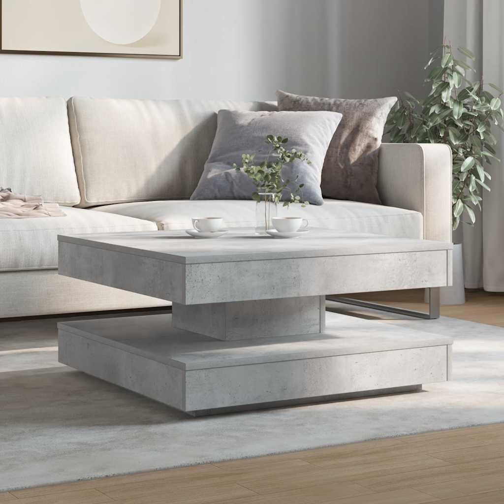 Couchtisch Betongrau Holzwerkstoff 70x70x34,5 cm 360 Grad drehbar mit Stauraum und Ablagefach moderner Wohnzimmertisch Beistelltisch praktisch vielseitig