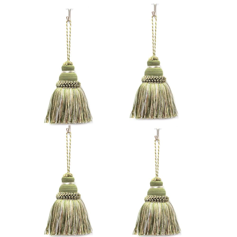 Fenghuangwu Elegant Polyester Tassel Key Tassel DIY Accessories for Furniture Light and Home Decoration 4 Packs (Mix Green)
