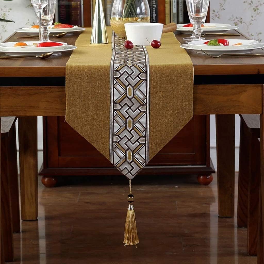 Table Runners Compatible Table Runners Linen Look Oblong Table Runner with Tassels Embroidered Rectangle Washable Dinner Picnic Table Cloth Gourmet Dressing (Yellow 33*210cm)