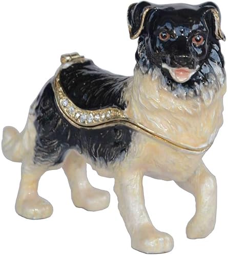 Border Collie - Joyero pintado a mano, caja decorativa con tapa con bisagras, soporte para aretes, figura de perro coleccionable