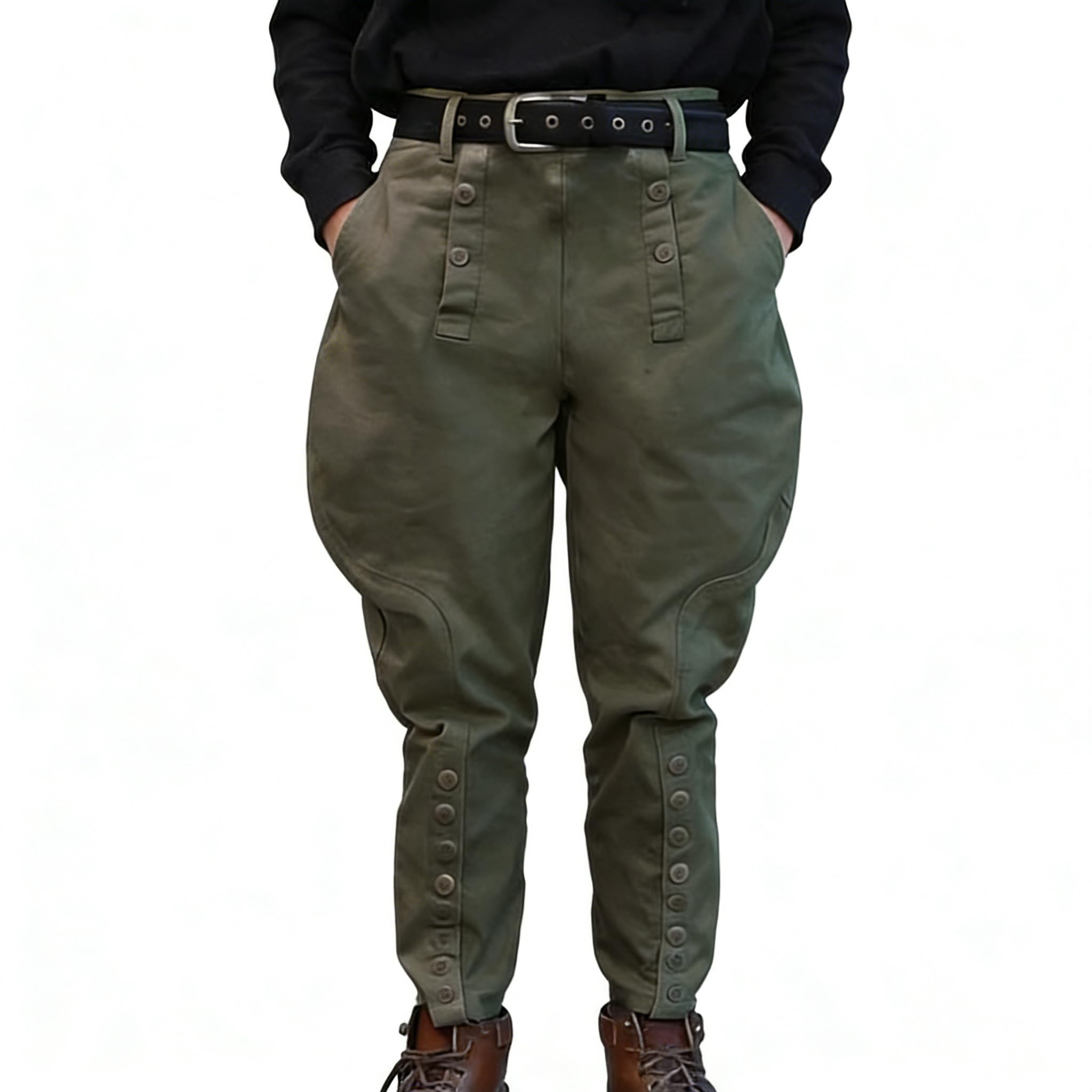 Historic WWII-Style US Officer Cotton Breeches - Military Reproduction Khaki Reithose mit Knopf-Beinverschluss