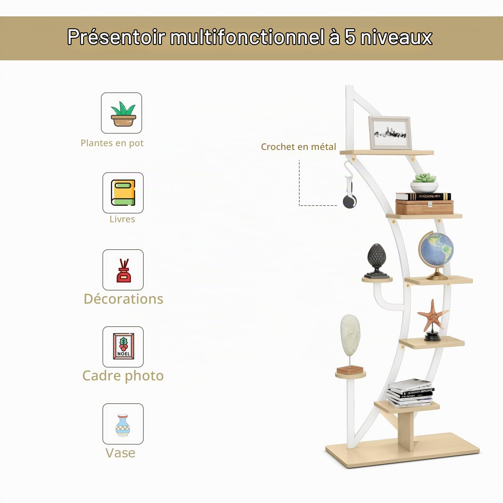 KOMFOTTEU Support Plantes 7 Niveaux, Intérieur & Extérieur, 1, Blanc