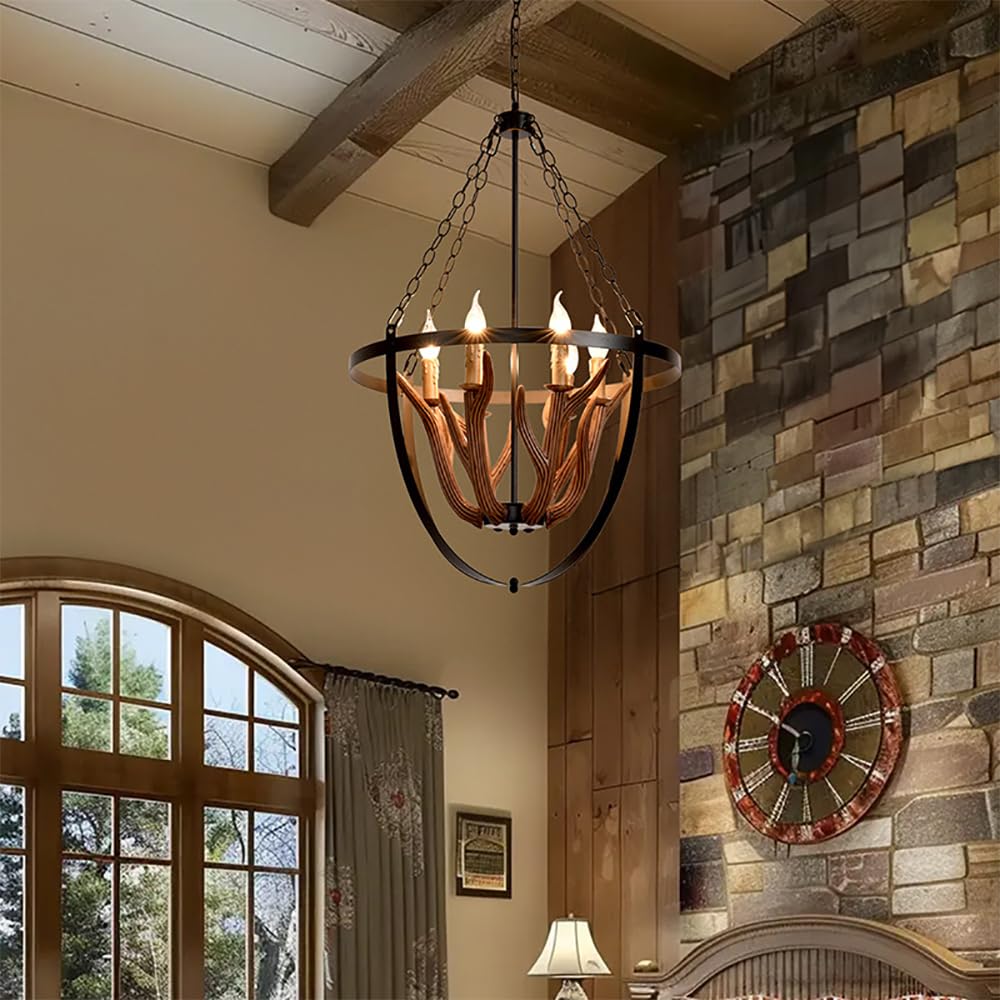 SXECAEPS Modern creative chandelier American Retro Personality Creative Living Room Restaurant Bedroom Clothing Store Cafe Bar Log Cabin Pendant Light (C D56CM)