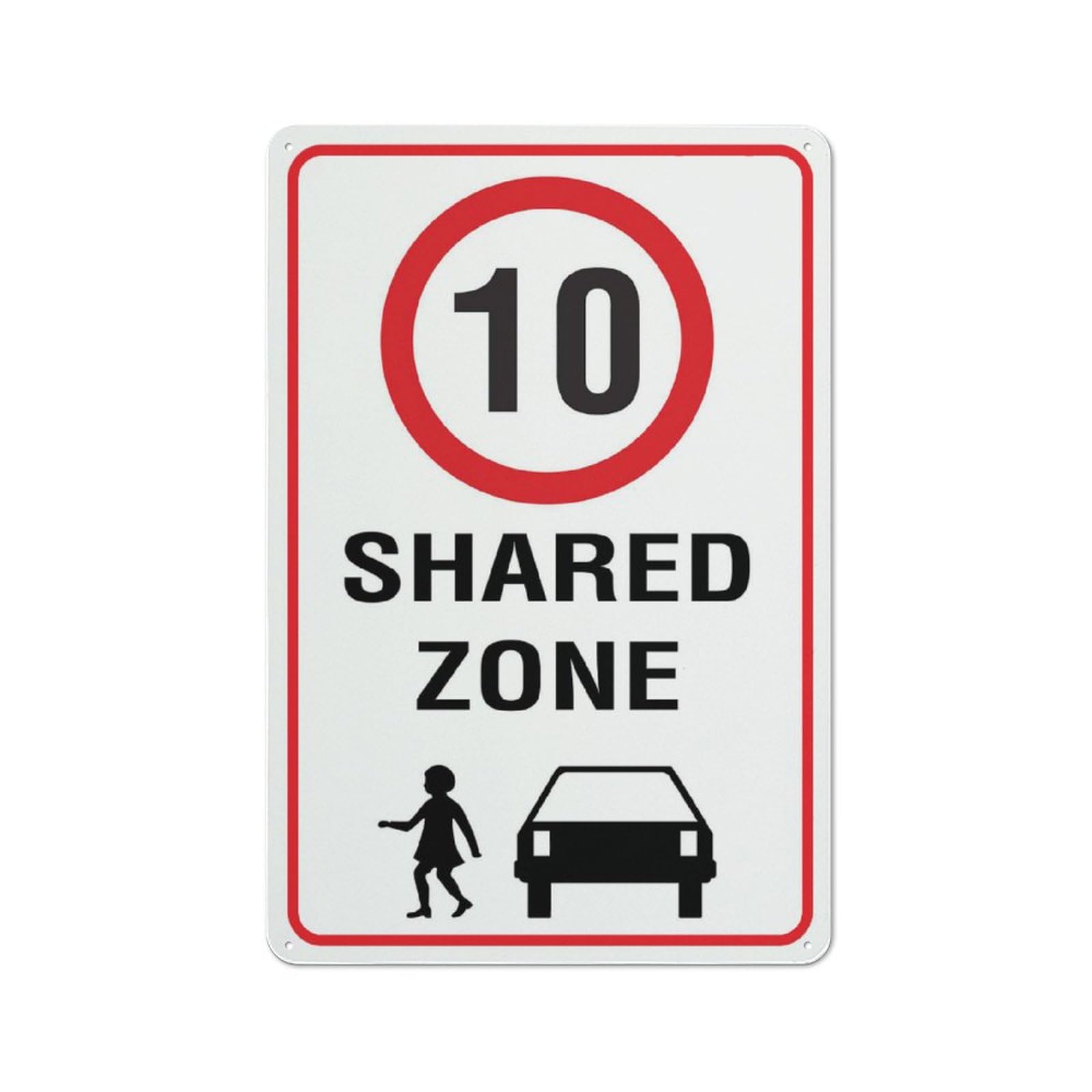 Shared Zone 10Km Speed Limit Sign Signs Outdoor, Uv Printed Aluminum 12 X 8 In, Weatherproof And Security Signs For Home Or Business