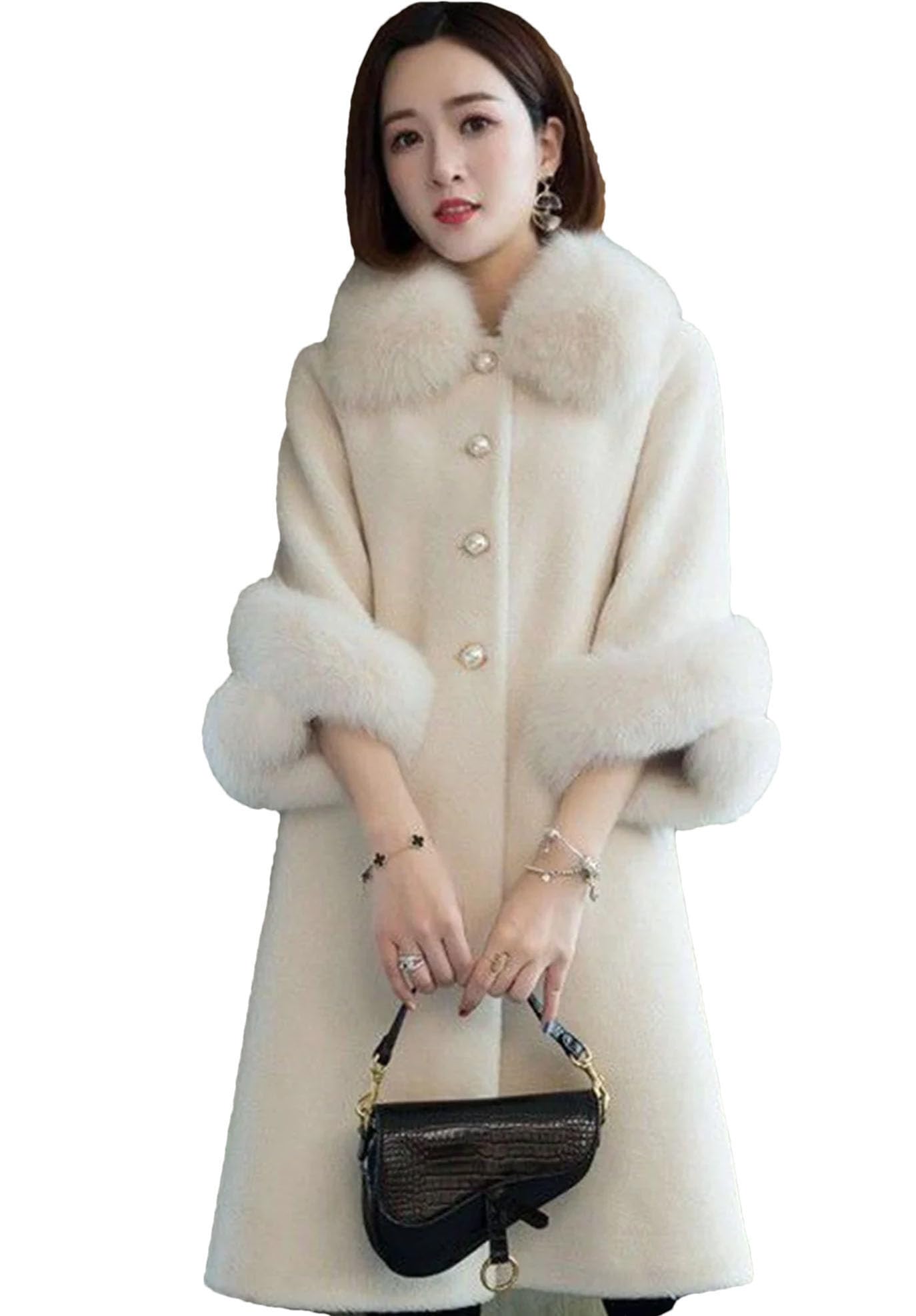 Chaqueta larga cálida y elegante de media manga para mujer, de invierno, de felpa, elegante, color albaricoque, talla S, albaricoque, S