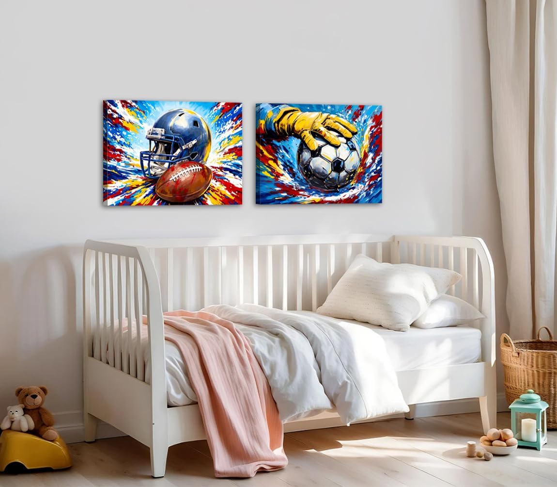 Framed Graffiti Rugby Soccer Canvas Wall Art,Colorful American Football Soccer Art Poster,Sports Theme Canvas Paintings for Boys Room Teen Kids Playroom Home Decor(12"x16")
