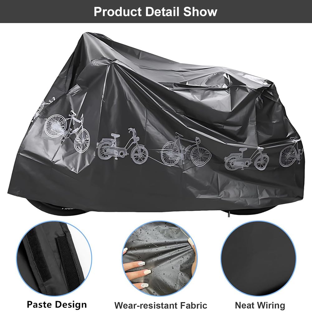 Housse de Protection Imperméable pour Vélo,Housse Velo Exterieur Protection,Bache Velos Exterieur Impermeable,Housses pour Vélos,Anti-poussière,Anti-UV,Bâche Étanche Contre la Pluie Neige,Noir