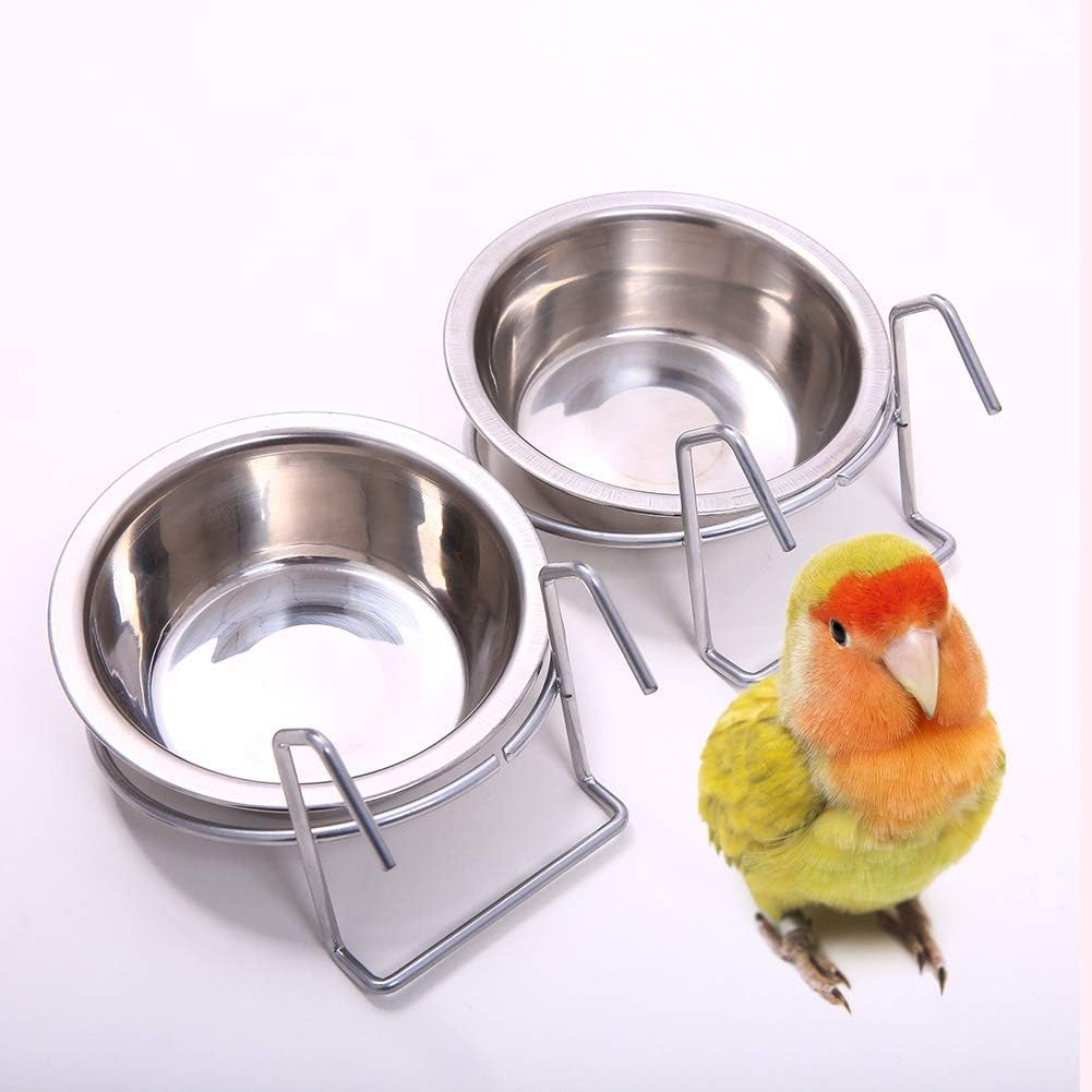 D&C PAWS Stainless Steel Bird Feeding Bowl with Hanger – 250ml Cups for Food and Water, Secure Cage Attachment for Birds, Includes Soft Nesting Material for Added Comfort (Pack of 2) 1