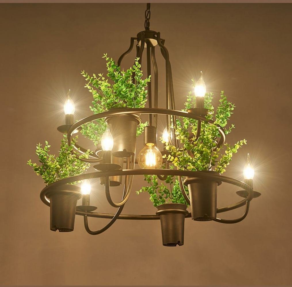 YLXB Nordic art personality flower chandelier clothing store restaurant bar wrought iron retro green plant chandelier,B,One size