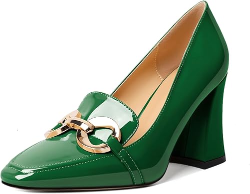 Zamikoo Zapatos de tacón grueso para mujer, tacón alto, sin cordones, con hebilla de metal, puntera cuadrada cerrada, zapatos de vestir para el