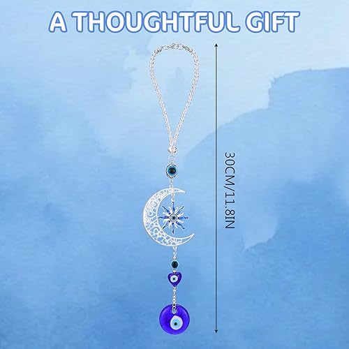 Miniatura 4 de Dije de mal de ojo para automóvil, dije de mal de ojo azul, adorno colgante de luna de cristal azul, adornos colgantes para autos, accesorios