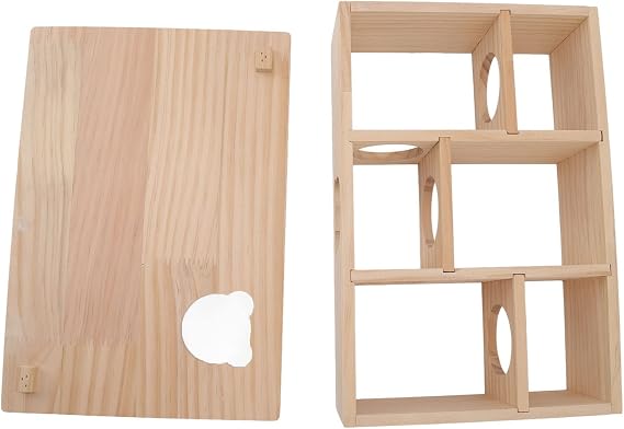 Hamster House with Movable Roof 6 Bedrooms for Pets, Hideout Cabin, Log House, to Hide and Explore Hut Cage Accessories for Dwarf Hamster, Gerbil, Rat