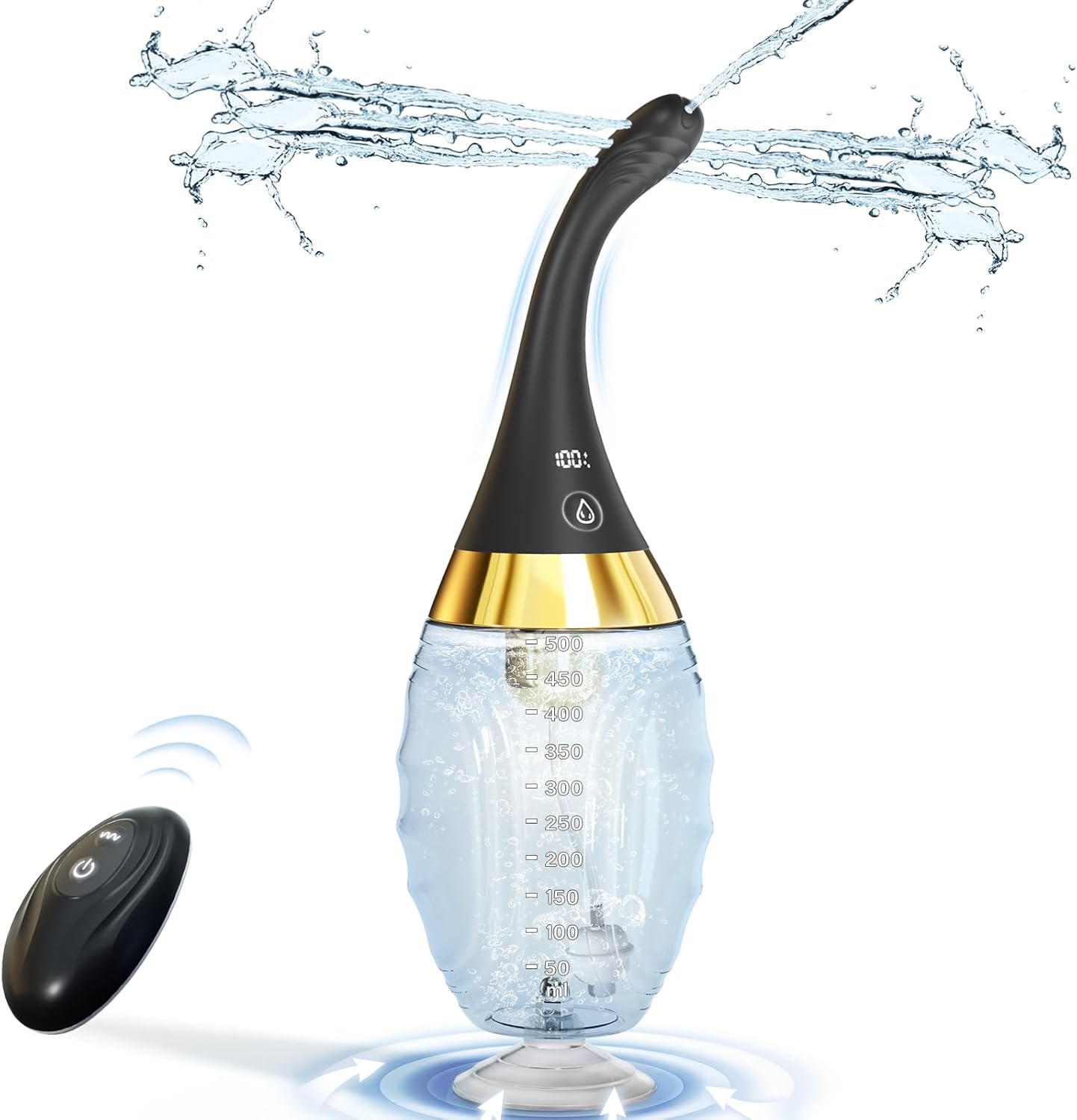 Anal Douche Enema Kit Anti Backflow Enema Bulb for Men&Women Colon Cleanse, Remote Control Electric Douches with Bendable Nozzles 7 Spouts 5 Mode, 16.9oz