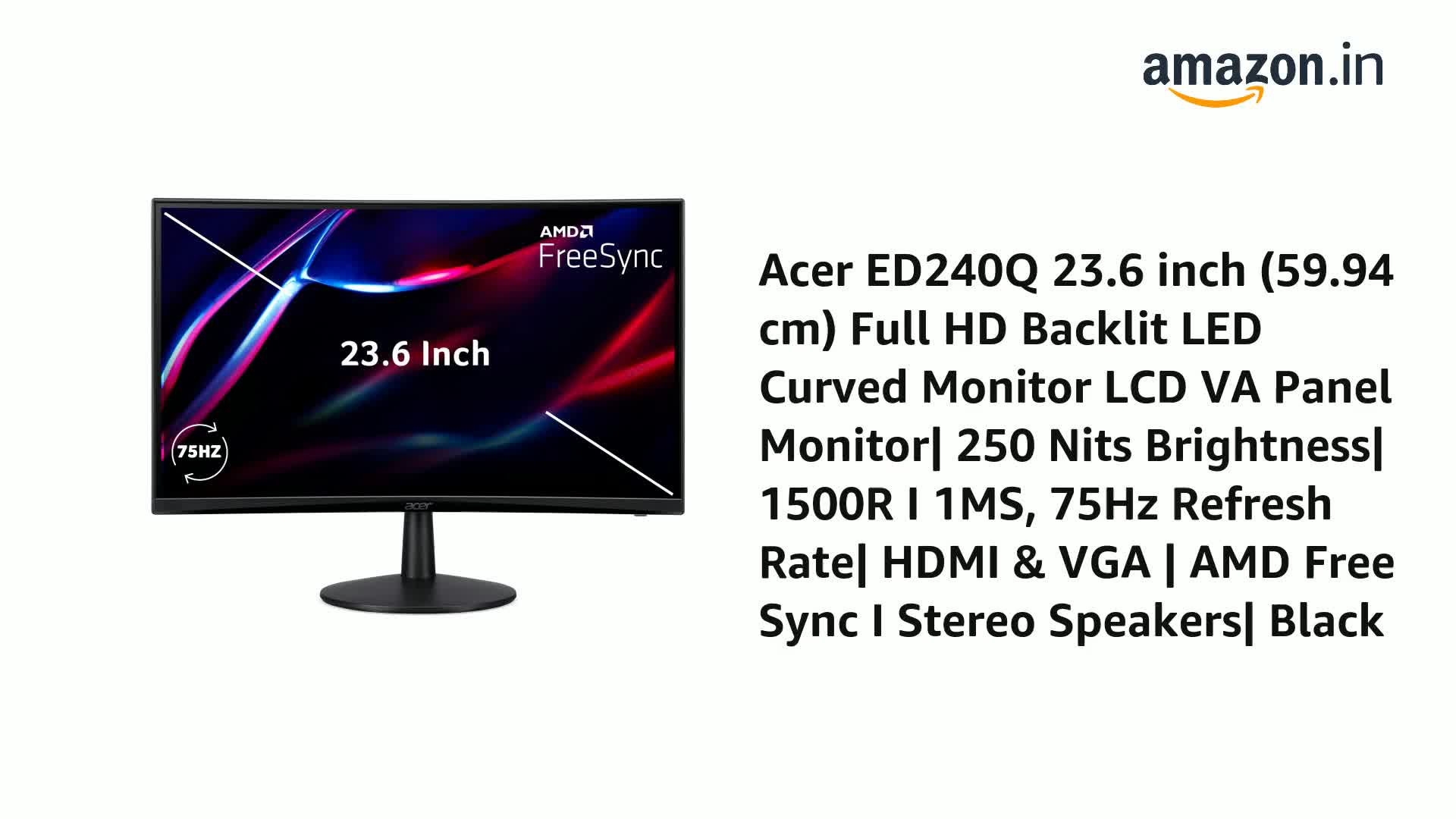 Acer 曲面モニター LCD Monitor No ED240Q Acer Nitro ED240Q 23.6