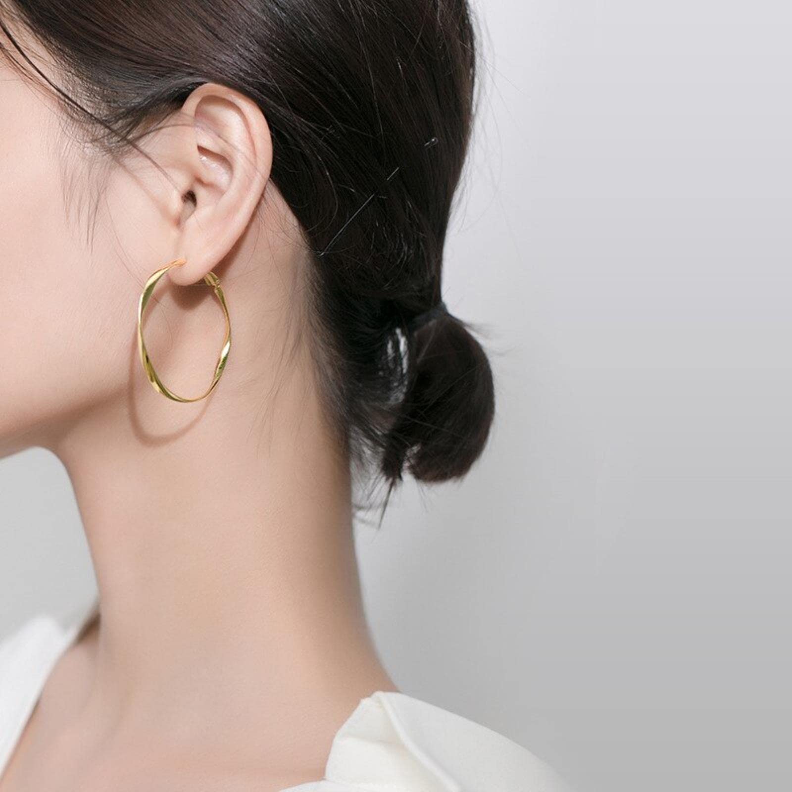 BEDT Pendiente De Aro Grande Hipérbole Clásico para Mujer, Pendiente De Forma Redonda Irregular De Plata De Ley 925 Auténtica, Joyería Fina Nueva