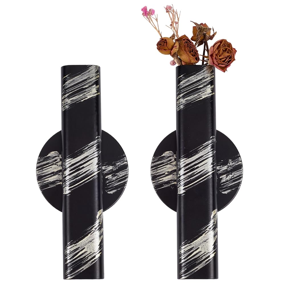 Vase mural noir en métal GORGECRAFT : duo de soliflores auto-adhésifs pour déco de salon moderne
