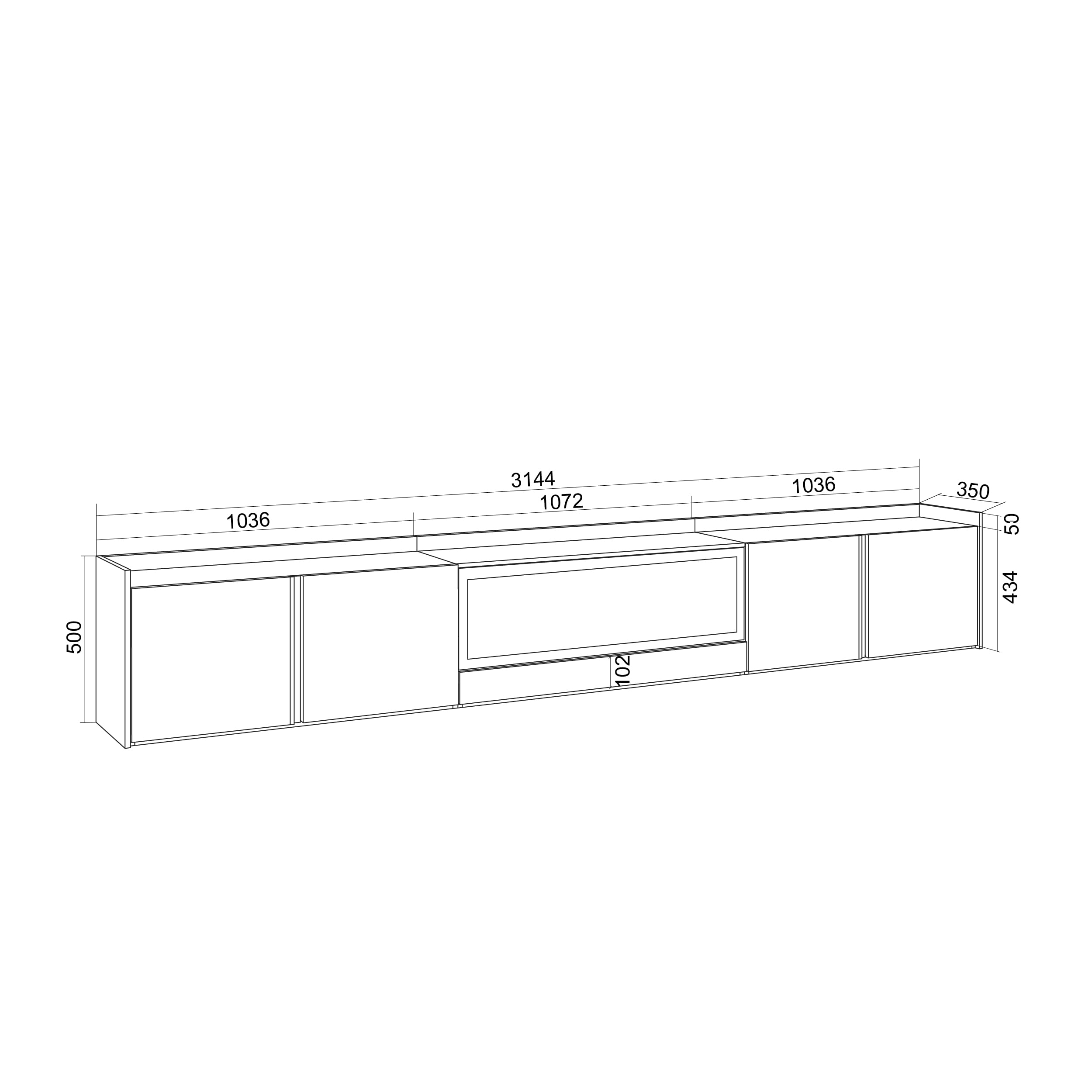 Skraut Home | Mueble TV | Muebles de salón, almacenaje | 315x50x35 cm | para televisión hasta 80" | Chimenea eléctrica XXL | Colgado, Suspendido | LED | Estilo Moderno | Blanco y Roble Soft