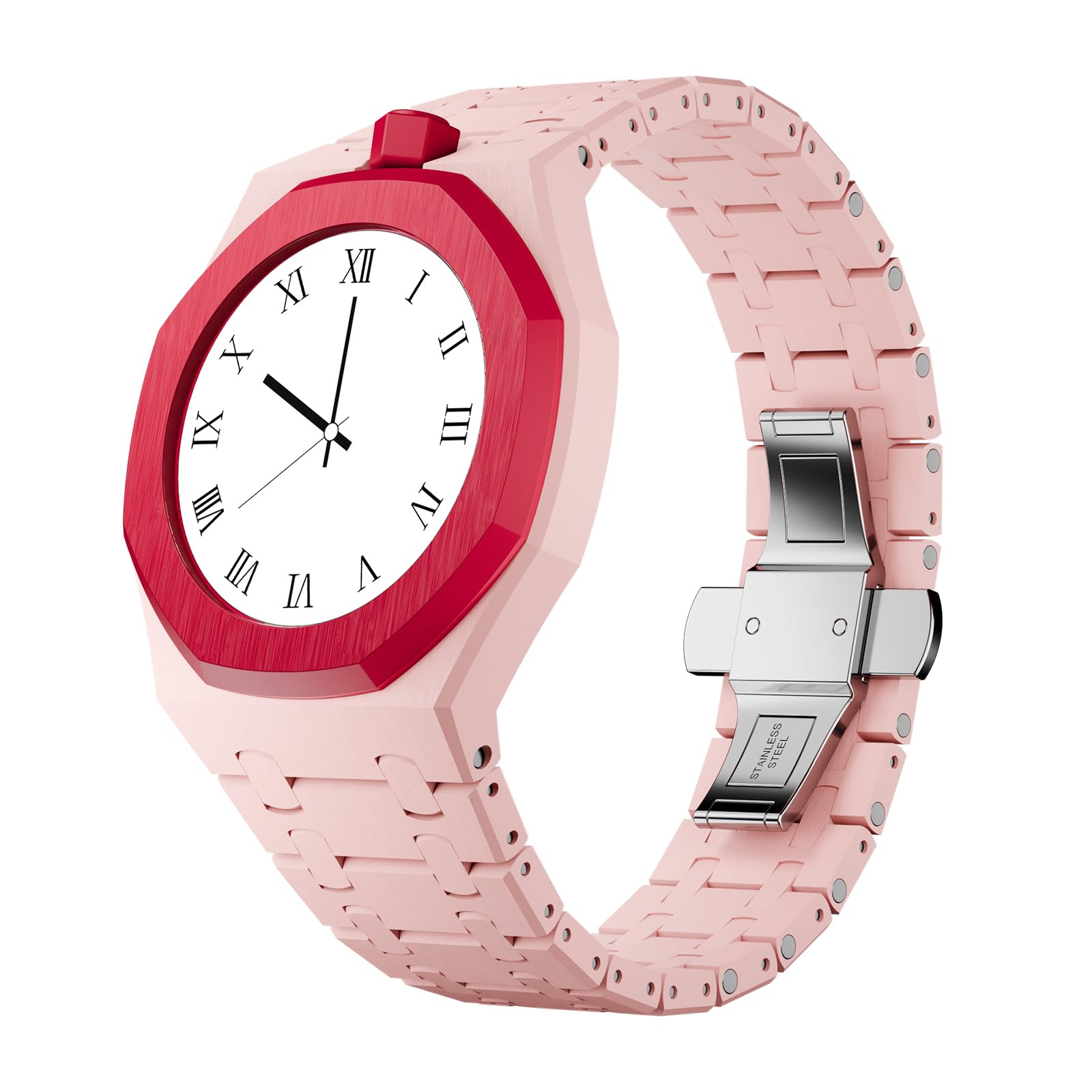 HTU Set di cinturini con cassa in ceramica, passa al di braccialetti in biomateriali per orologi da uomo e da donna, accessori di ricambio per il tuo orologio-Rosa