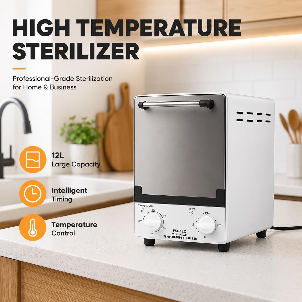 Esterilizador autoclave infrarrojo de 12 L con control de tiempo y temperatura ajustable, esterilizador de vapor de alta temperatura para herramientas de uñas y belleza, adecuado para salones de uñas
