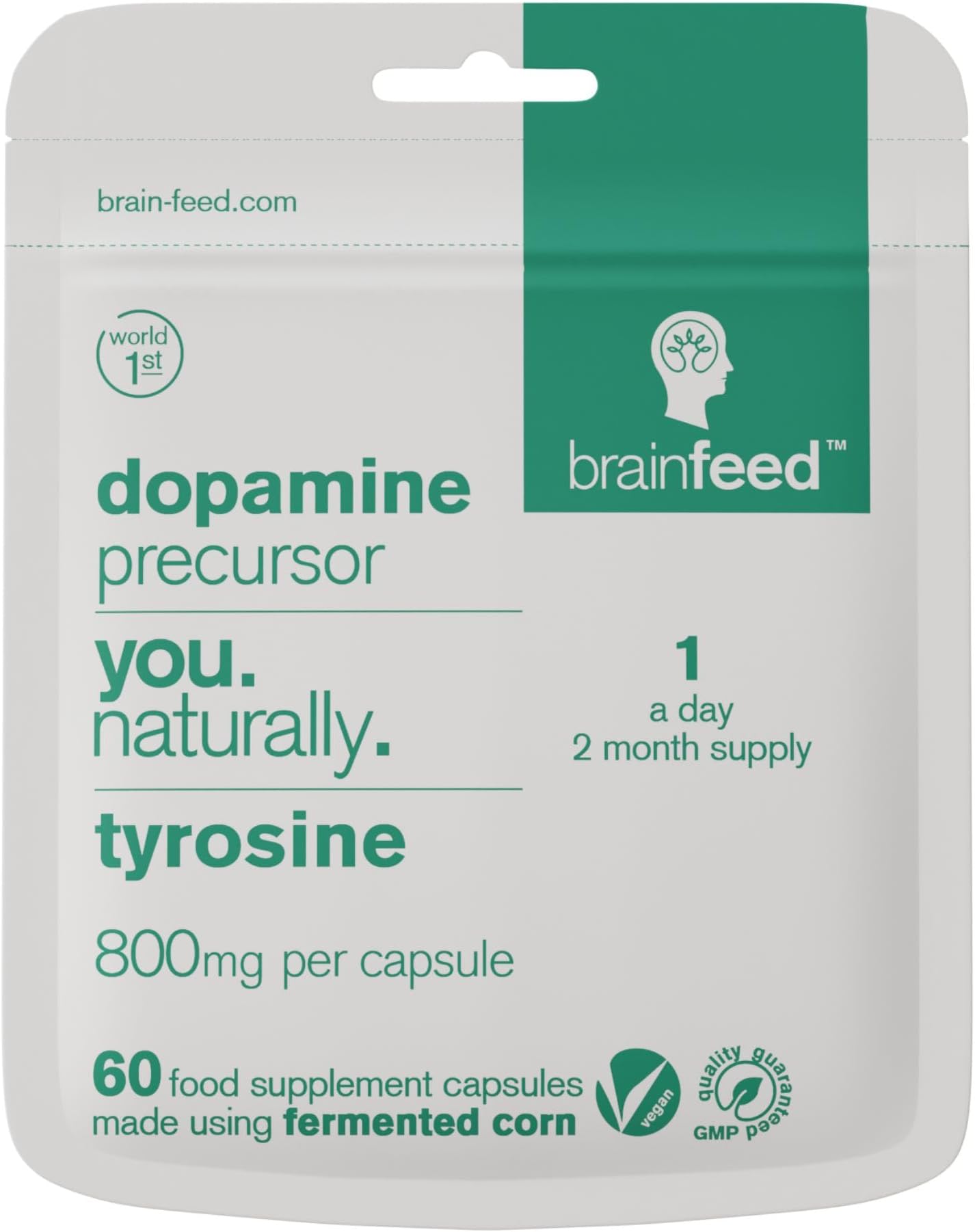 brain feed Natural Tyrosine Supplement | 60 Capsules | 750mg | Dopamine Supplement | Mood Booster | Focus Alertness and Motivation | Natural Thyroid Support | UK Manufactured