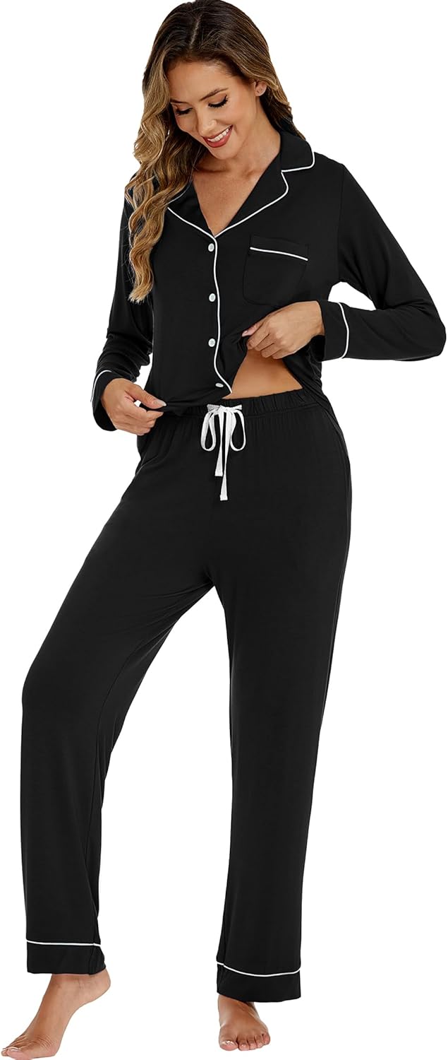 LUBOT Womens Bamboo Viscose Pajamas Super Buttery Soft 2 Piece PJ Set Button Capri Pants Long Short Sleeve Sleepwear Set - Image 5