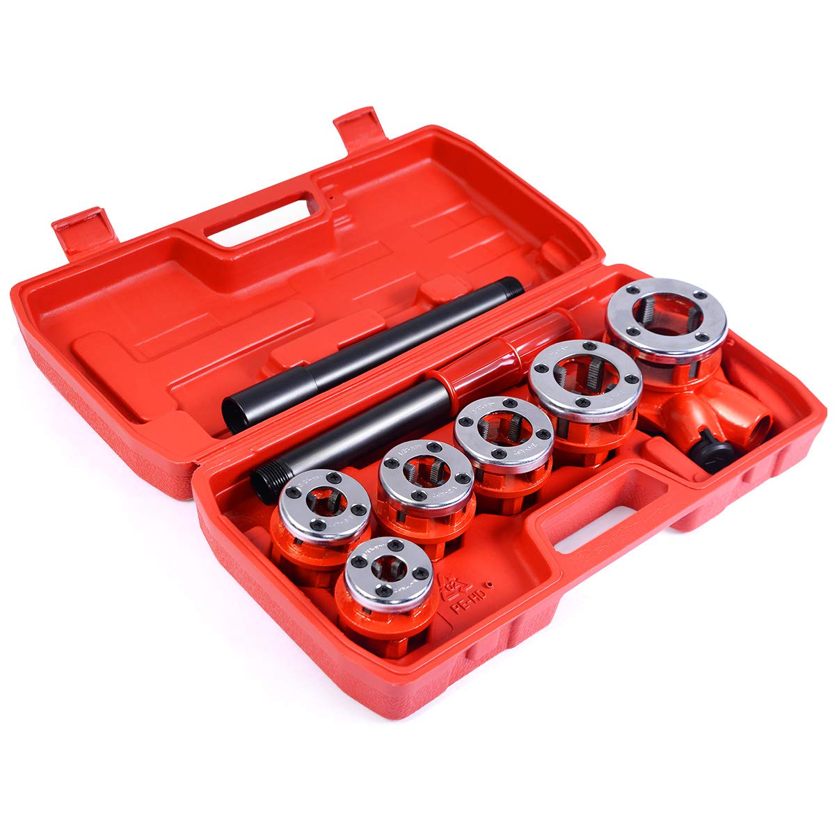 GiantexUK Pipe Threader Kit, Manual Ratcheting Pipe Threading Tool Set with 6 Dies- 1/4", 3/8", 1/2", 3/4", 1", 1.1/4" and Storage Case, Ratchet Threader Dies Set for Plumber Pipe Threading