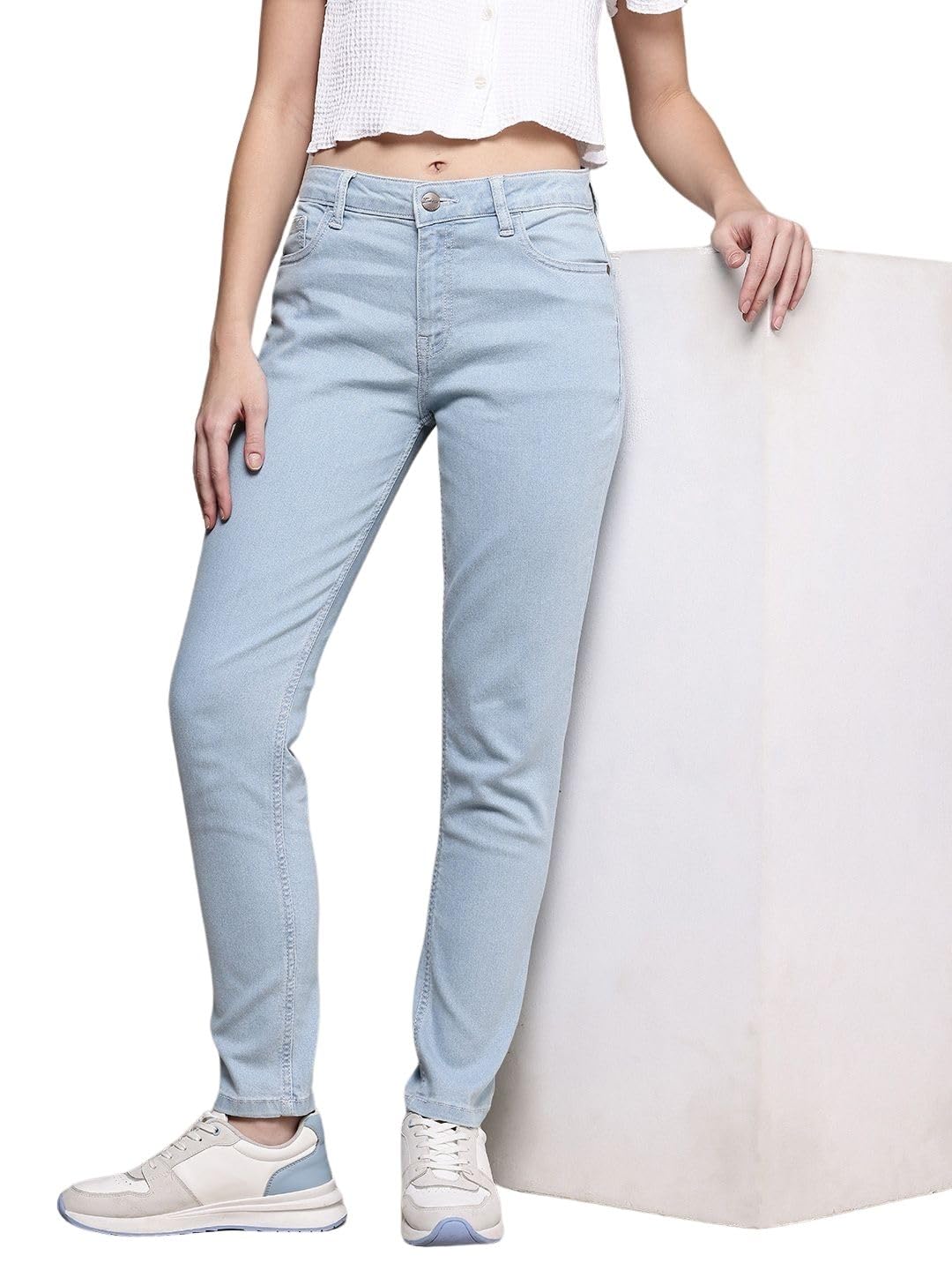 freehand by The Indian Garage Co Women Slim Fit Solid Mid-Rise Stretchable Jeans-picture-35