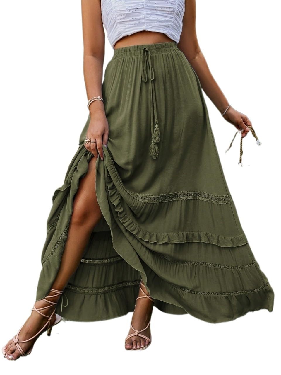 Womens Trendy Elegant Skirt Plain Casual Ruffle Hem Skirt