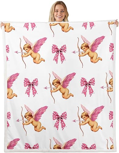 Miniatura 11 de Manta de franela de ángel de dibujos animados, romántica manta de vellón para el día de San Valentín para decoración del hogar, sofá, sofá, manta