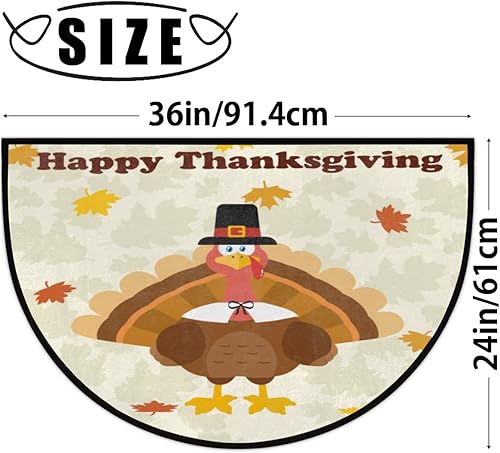Miniatura 2 de Tapete semicircular lavable de Acción de Gracias con pavo y pájaro y arce, tapete semicircular, antideslizante, absorbente, alfombra de media luna