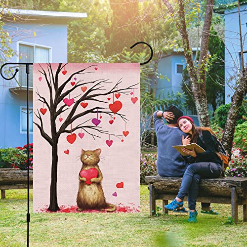 Heyfibro Valentine's Day Cat Garden Flag, Valentines Heart Love Tree Burlap 12 X 18 Inch Double Sided Yard Flag, Spring Seasonal Outdoor Decoration For Valentines Day Gifts(Only Flag) #TOP2