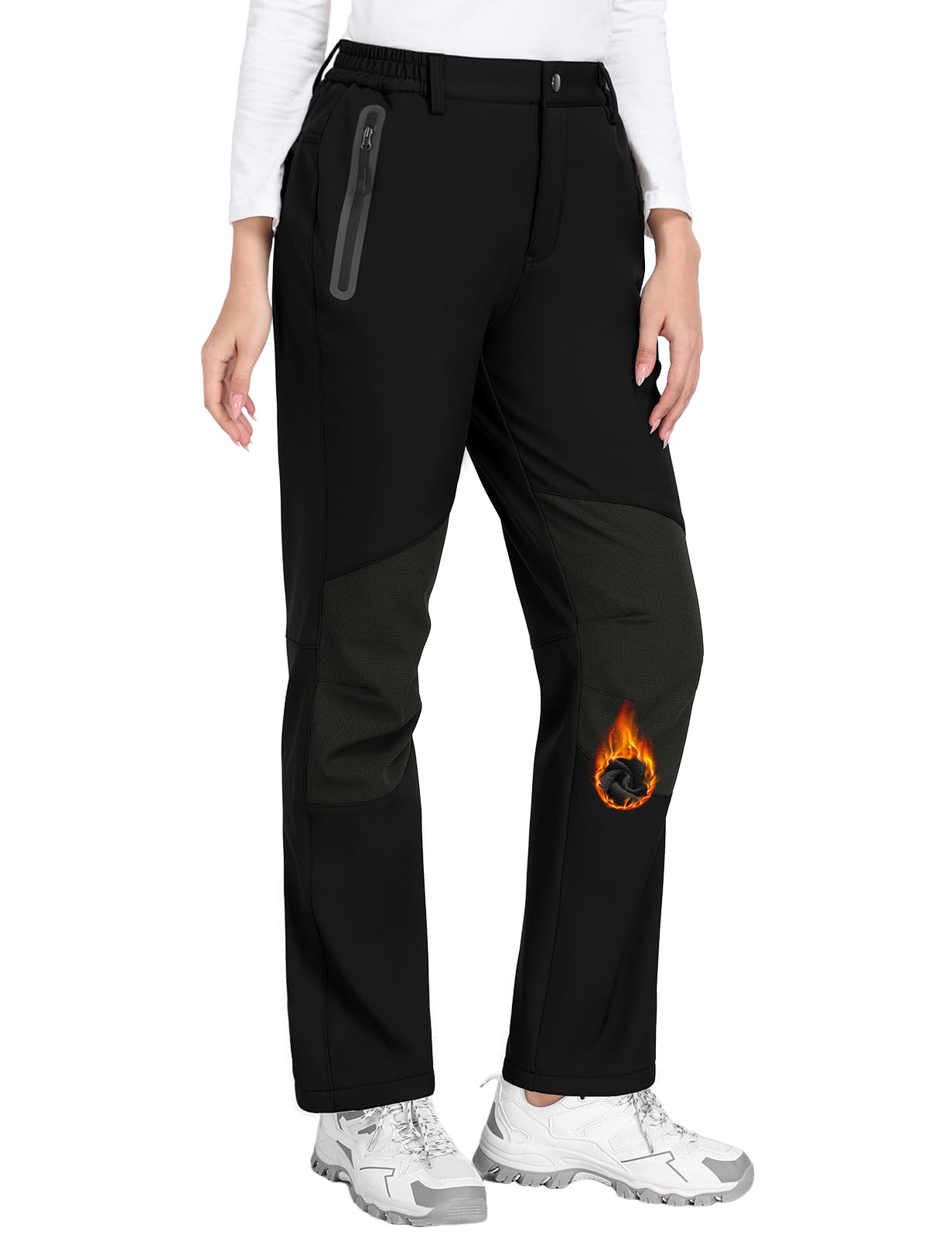 Damen Wanderhose Wasserdicht Skihose Softshellhose Thermohose Fleece Gefüttert Winter Hosen Schneehose Winddicht Warm Arbeitshose Trekkinghose Langlaufhose Knie-Reibungsschutz