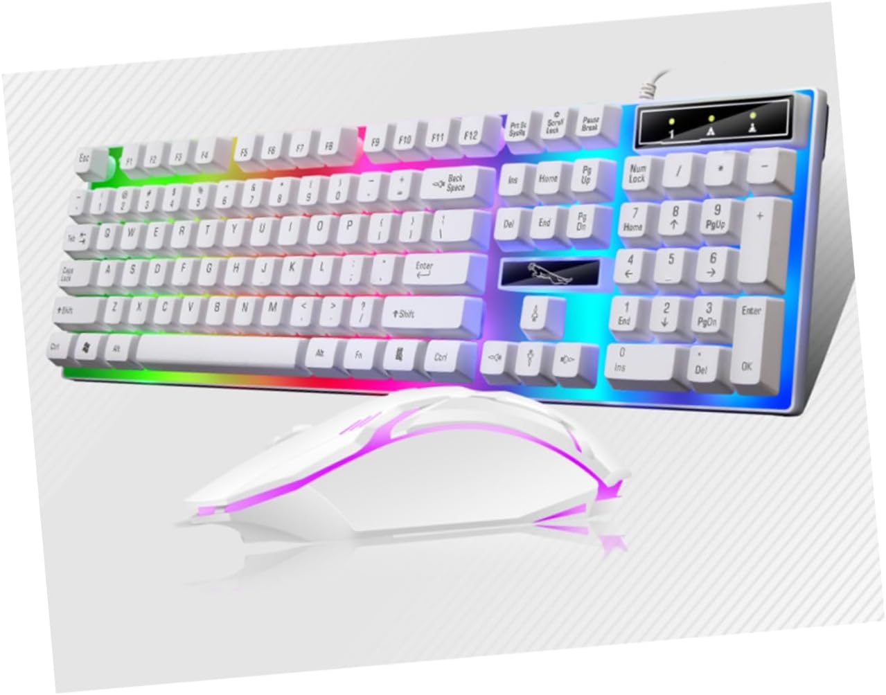 Set Keyboard Backlight Mechanical Feeling Keyboard Compact Ergonomic Led and Ergonomic Gaming Corded Mouse USB White Accessories