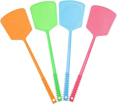 4 Pack Heavy Duty Fly Swatters, Extra Long 17.7in Plastic Bug Swatter with Non-Slip Handle Indoor/Outdoor Manual Insect Tool, Durable & Reusable Colorful
