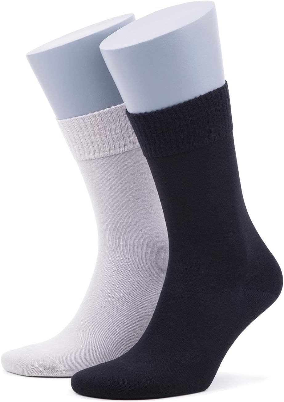 BAMBOOVEN Men’s Diabetic – Rayon Made From Bamboo, Super Thin, Odor Free & Breathable, Calf Socks, Crew Socks (2 Pack)