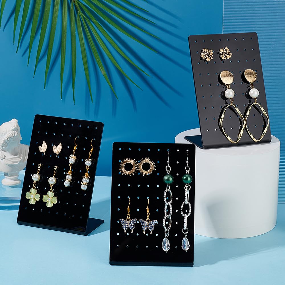 PH PandaHall 5PCS Black Earring Holder, 72 Holes Acrylic Ear Stud Earring Display Rack Organizer Stand Jewelry Storage Showcase for Retail Selaling Photography Personal, 1.85x3.15x4.33inch