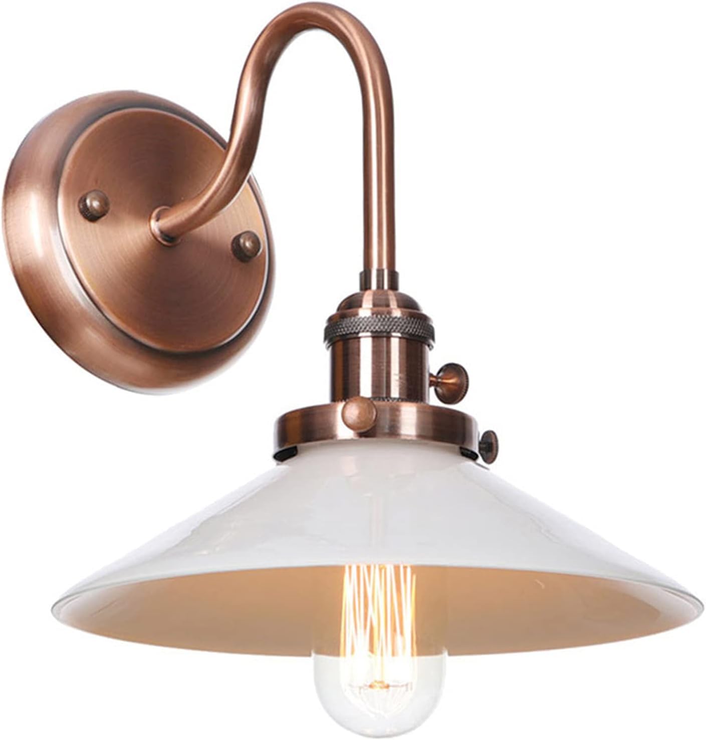 HYJAUSXB Barn Sconce Wall Lighting Vintage Retro Gooseneck Sconces with Switch, Indoor 1-Light Lamp Whtie Glass Shade, Lights for Bathroom Bedroom Bedside Kitchen (d Bronze) (Chrome)