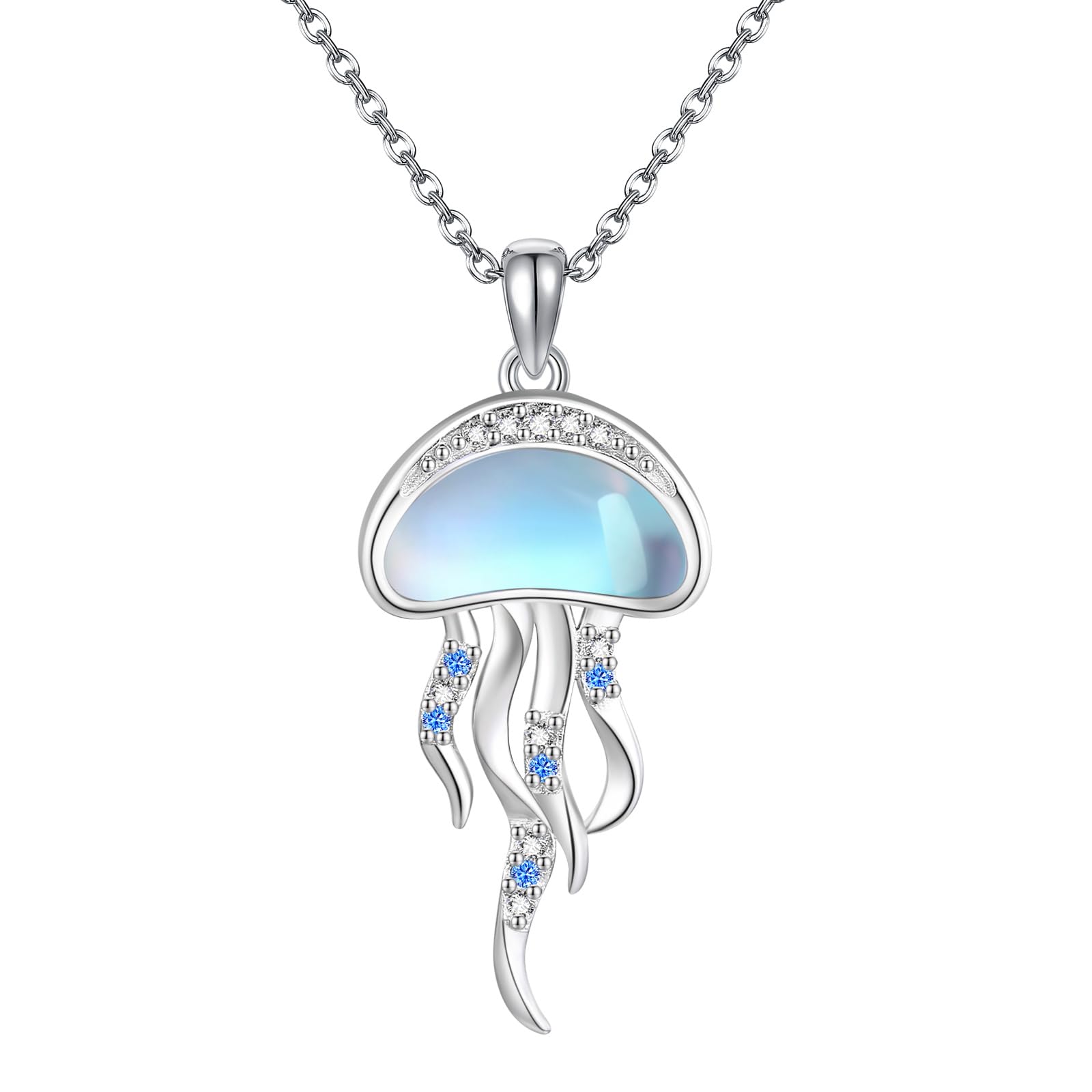 URONE Collar de medusa de plata de ley 925 con colgante de piedra lunar, collar de playa y océano, joyería de regalo para mujeres y niñas, Plata esterlina, No es una piedra preciosa