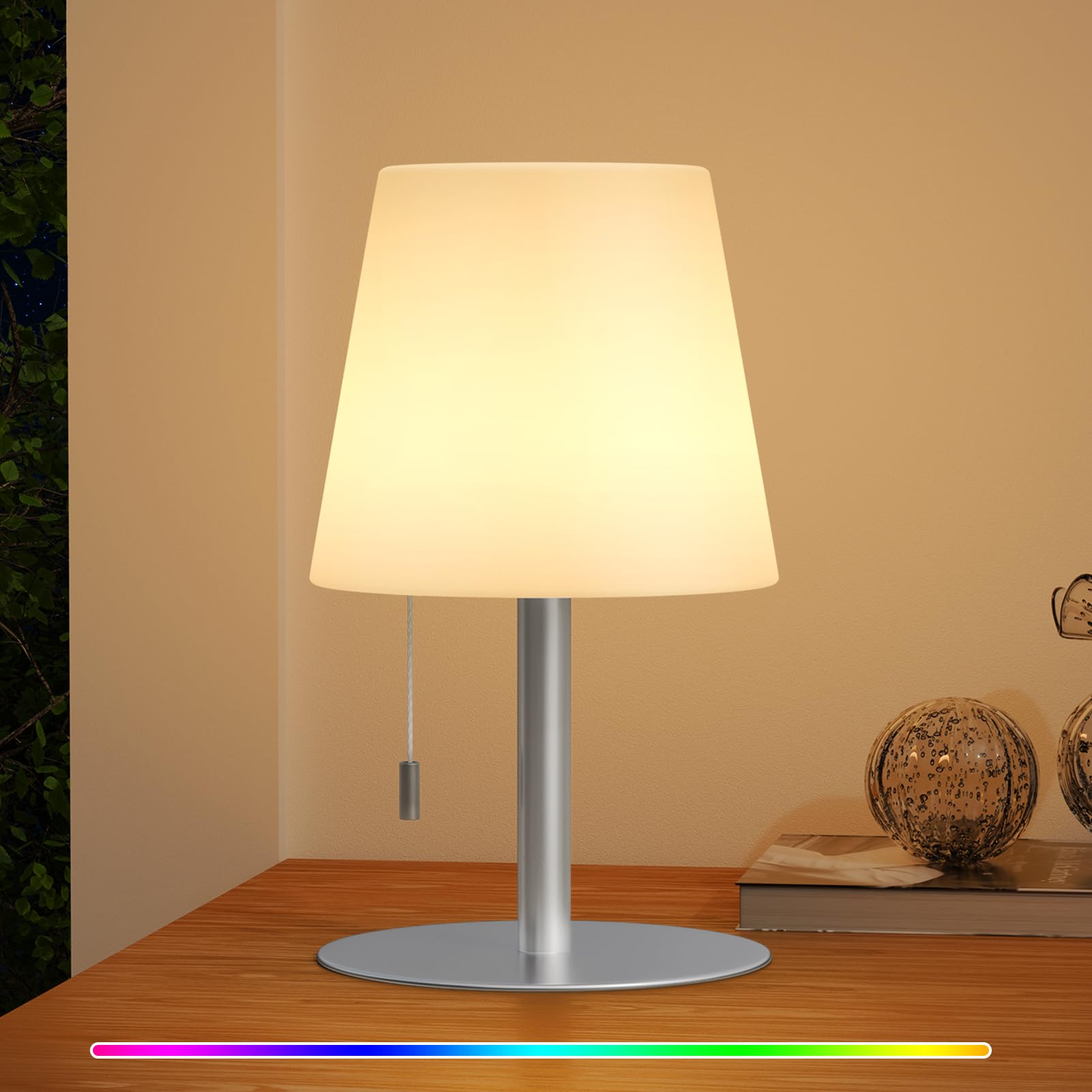 uuffoo LED Akku Tischlampe Kabellos - Warmweiß & RGB, USB-C Aufladbar, Wasserdicht, 8-20h Betrieb für Indoor Outdoor (Silber)