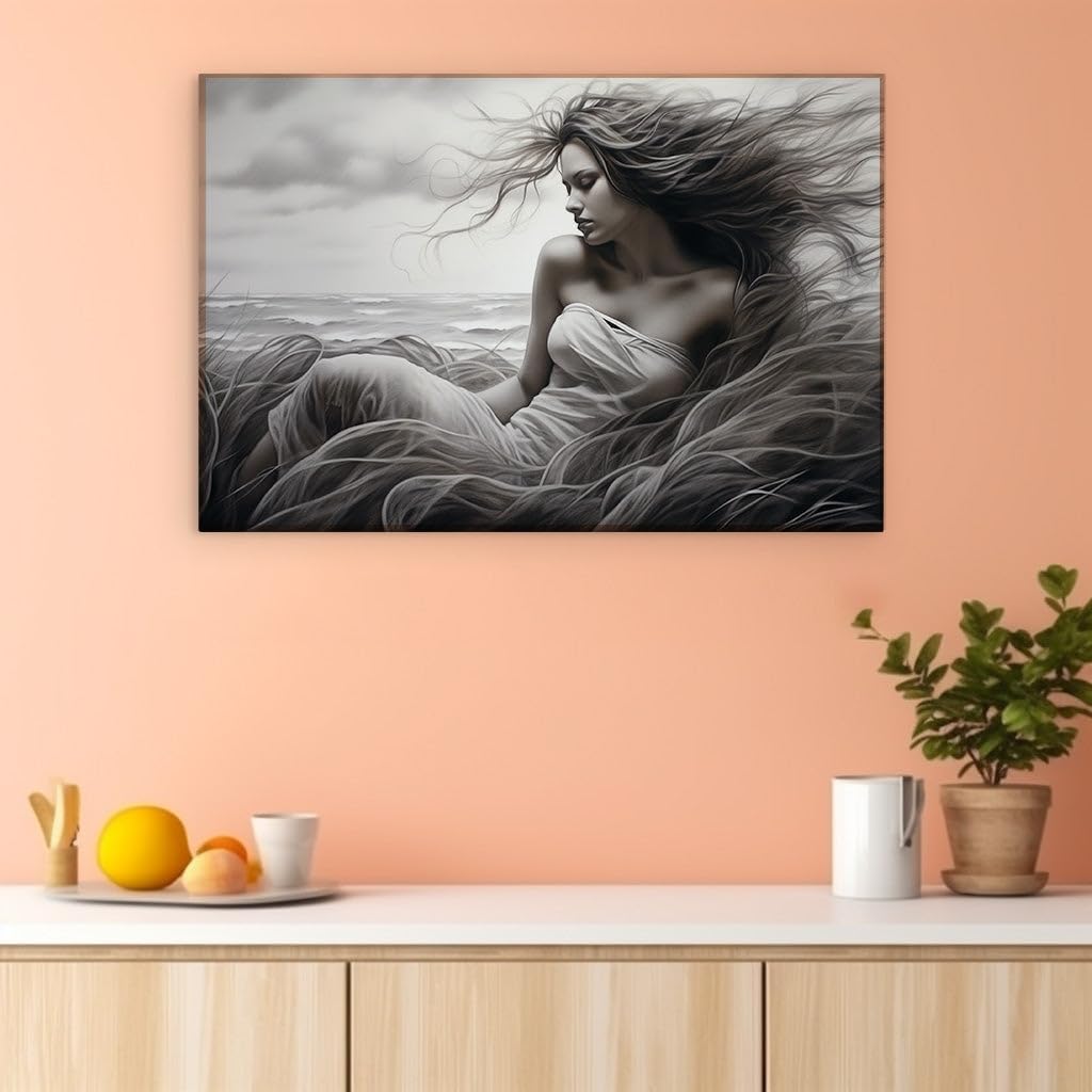 Canvas for Living room. Whispers of the Wind: Elegance and Freedom on a Windswept Shore, 27 x 18 inch Canvas Wall Art - Contemporary Masterpieces - Modern Home Decor