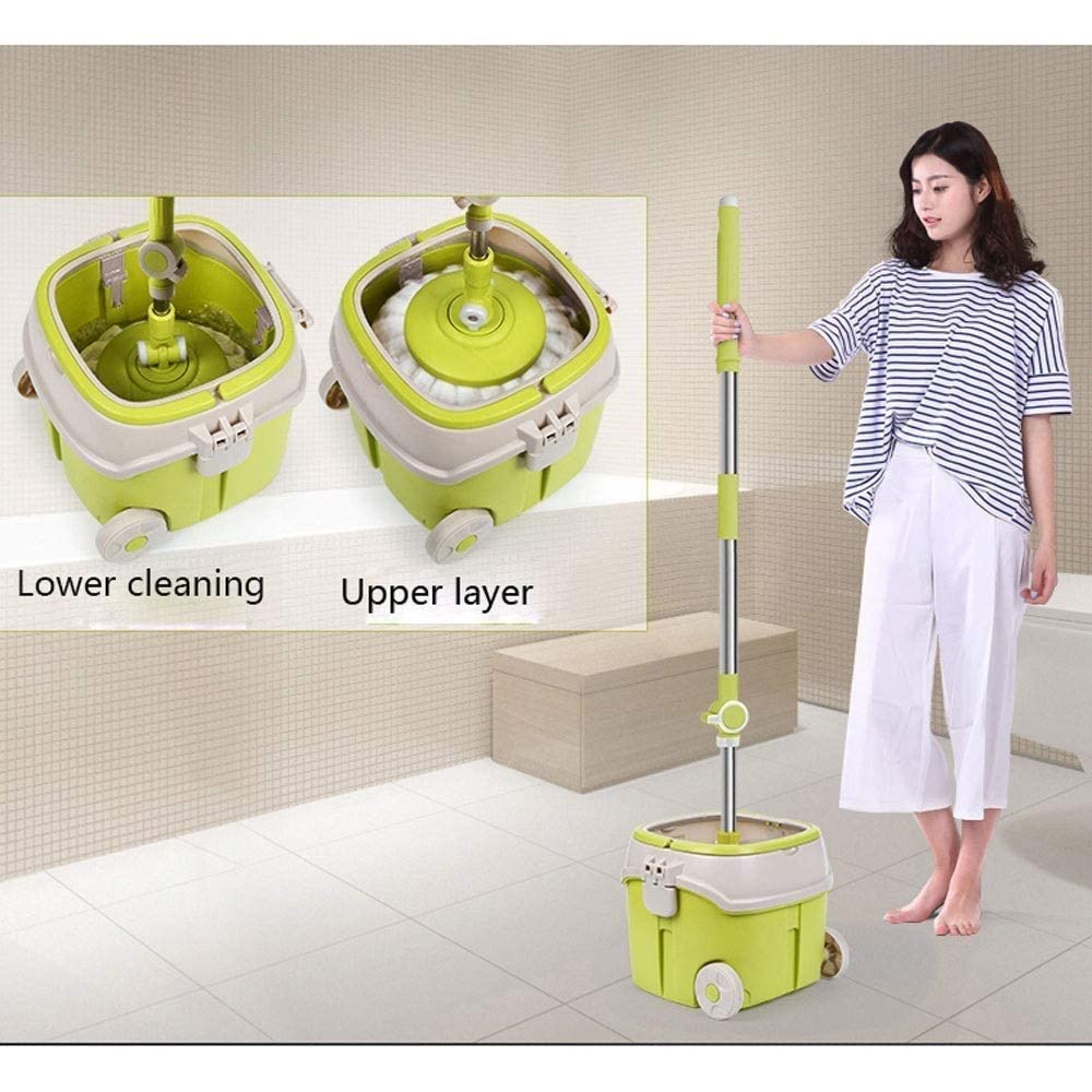 Secchio mocio Rotante autostrizzante 360 ° e testine mocio in Microfibra Lavabili in Lavatrice - Kit Facile da Usare e da riporre più 2 testine mocio